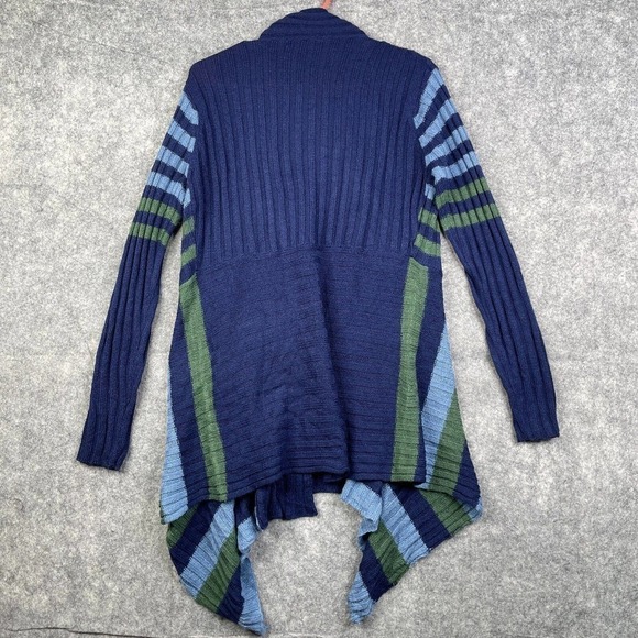 Evelyn Taylor Open Cardigan Women's Medium Navy Stripe Ribbed Drape-Hem - Picture 8 of 8